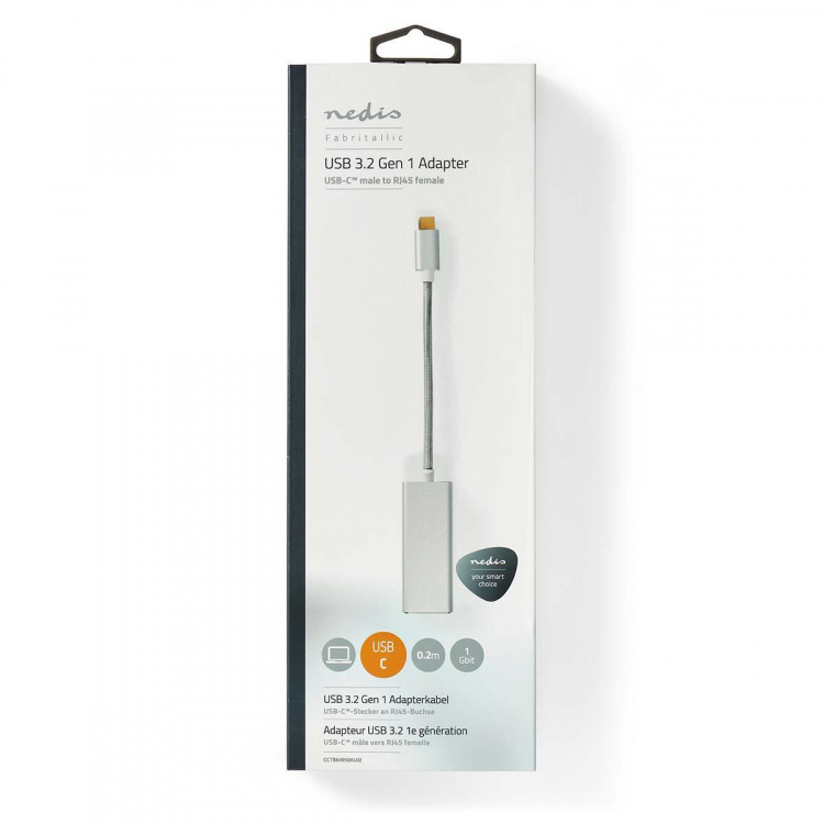 Nedis USB-nettverkskort | USB 3.2 Gen 1 | 1 Gbps | USB-C™ Hann | RJ45 Hun | 0.20 m | Rund | Gull belagt | Fortinnet Kobber | Sølv | Deksel Vindusboks Nedis USB-nettverkskort | USB 3.2 Gen 1 | 1 Gbps | USB-C™ Hann | RJ45 Hun | 0.20 m | Rund | Gull belagt | Fortinnet Kobber | Sølv | Deksel Vindusboks