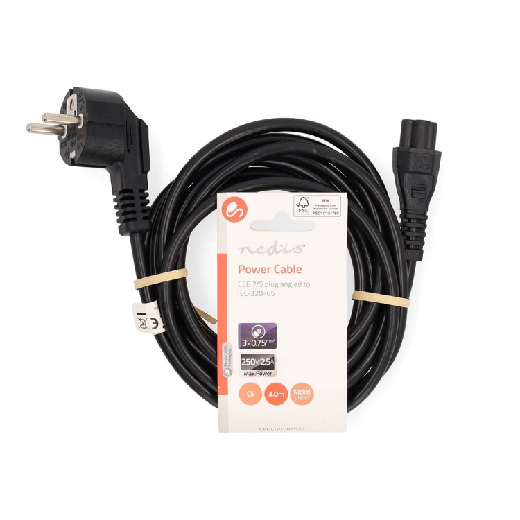 Nedis Strømkabel | Jordet kontakt han | IEC-320-C5 | Vinklet | Rett | Nikkel belagt | 3.00 m | Rund | PVC | Sort | Label Nedis Strømkabel | Jordet kontakt han | IEC-320-C5 | Vinklet | Rett | Nikkel belagt | 3.00 m | Rund | PVC | Sort | Label