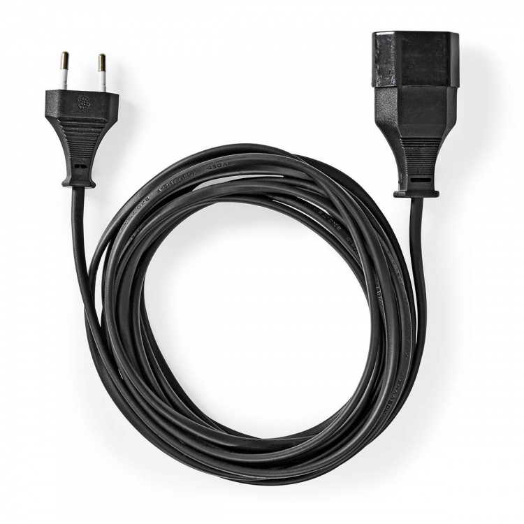 Nedis Power Extension Cable | EUR male | EUR Female| 2.0 m | Round | Black | Envelope
