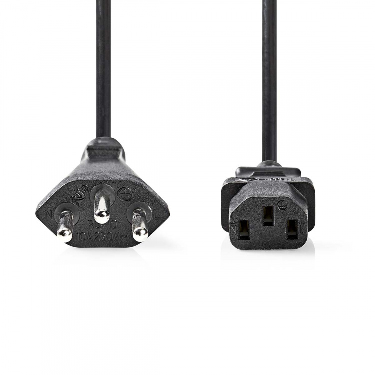 Nedis Strømkabel | CH type 12 | IEC-320-C13 | Rett | Rett | Nikkel belagt | 2.00 m | Rund | PVC | Sort | Label