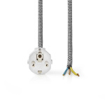 Nedis Strømkabel | Jordet kontakt han | Open | Rett | Rett | Nikkel belagt | 3.00 m | Rund | Bomull | Hvit | Label