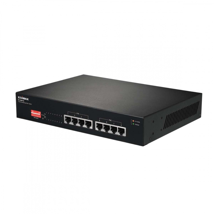 Edimax Lang rekkevidde 8-porters Gigabit PoE+ Switch med DIP Switch