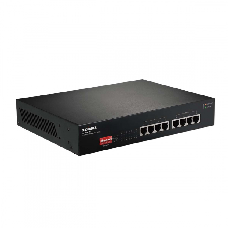 Edimax Lang rekkevidde 8-porters Gigabit PoE+ Switch med DIP Switch