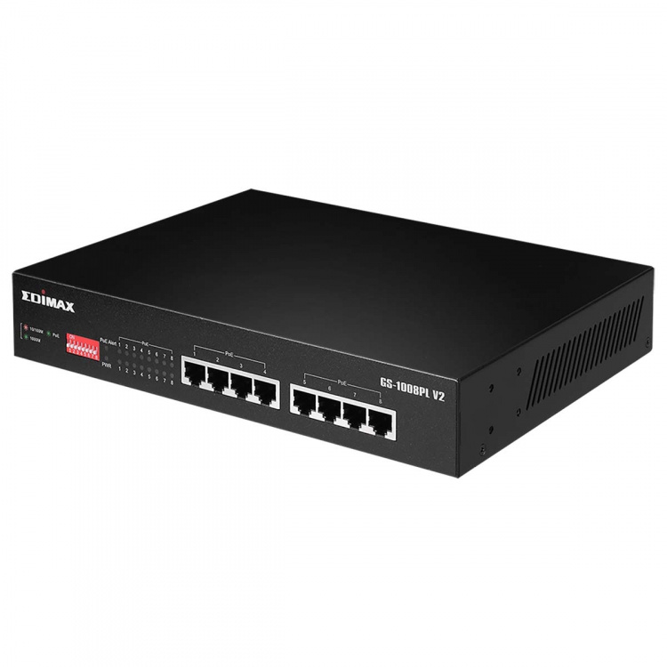 Edimax Lang rekkevidde 8-porters Gigabit Ethernet PoE+-svitsj med DIP-svitsj