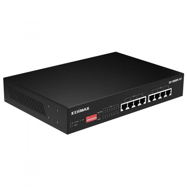 Edimax Lang rekkevidde 8-porters Gigabit Ethernet PoE+-svitsj med DIP-svitsj
