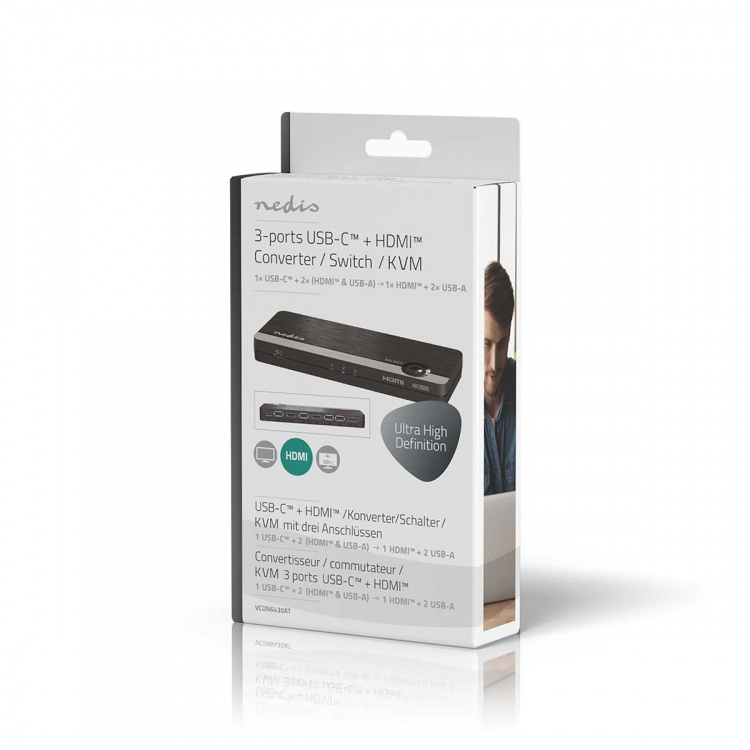Nedis HDMI ™ Converter | USB-C™ Female / 2x HDMI™ Input / 4x USB A Female | 1x HDMI™ Output | 1-veis | 4K@60Hz | 18 Gbps | ABS | Antrasitt