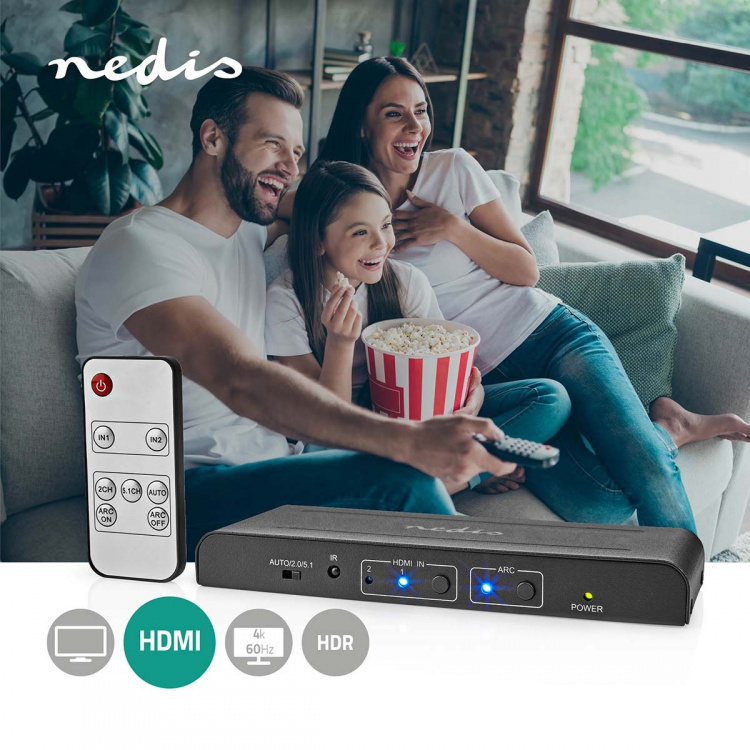Nedis HDMI ™ Extractor | 2x HDMI™ Input | TosLink Female / 1x 3.5 mm / 1x HDMI™ Output / 2x RCA | Maksimum oppløsning: 4K@60Hz | 18 Gbps | Metall | Antrasitt | Boks