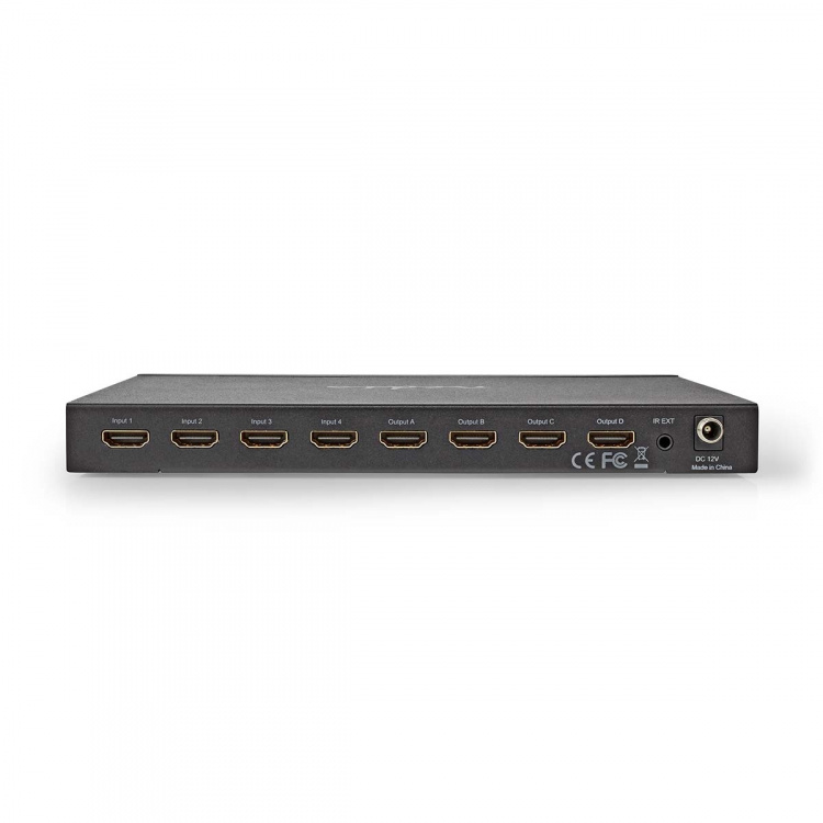 Nedis HDMI ™ Matrix Switch | 4 stk. 4-porters port(s) | DC Power / 1x RS232 / 4x HDMI™ Input | 4x HDMI™ Output | 4K@60Hz | 18 Gbps | Fjernstyrtkontrolert | Metall | Sort