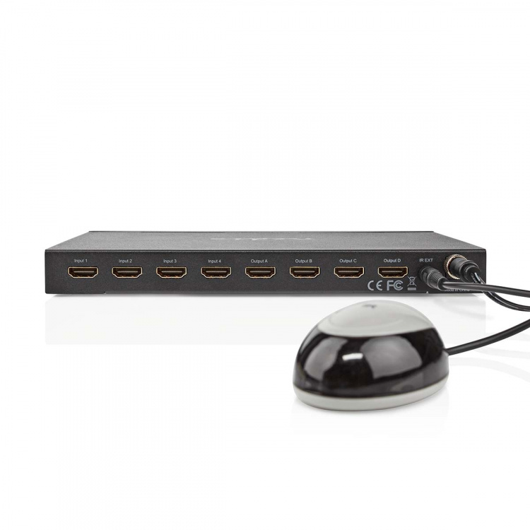 Nedis HDMI ™ Matrix Switch | 4 stk. 4-porters port(s) | DC Power / 1x RS232 / 4x HDMI™ Input | 4x HDMI™ Output | 4K@60Hz | 18 Gbps | Fjernstyrtkontrolert | Metall | Sort