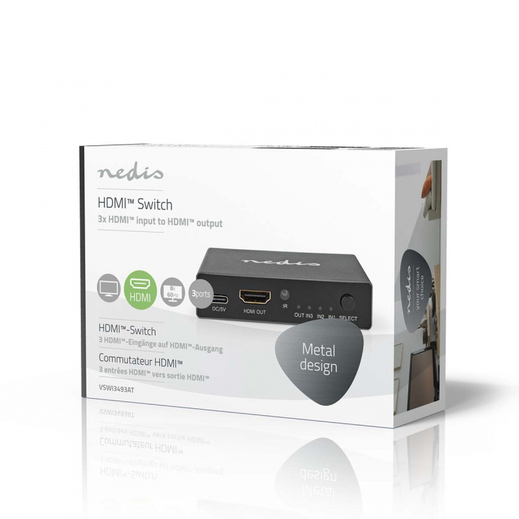 Nedis HDMI ™ Switch | 3-Port port(s) | 3x HDMI™ Input | 1x HDMI™ Output | 8K@60Hz | 45 Gbps | Fjernstyrtkontrolert | Aluminium | Antrasitt Nedis HDMI ™ Switch | 3-Port port(s) | 3x HDMI™ Input | 1x HDMI™ Output | 8K@60Hz | 45 Gbps | Fjernstyrtkontrolert | Aluminium | Antrasitt