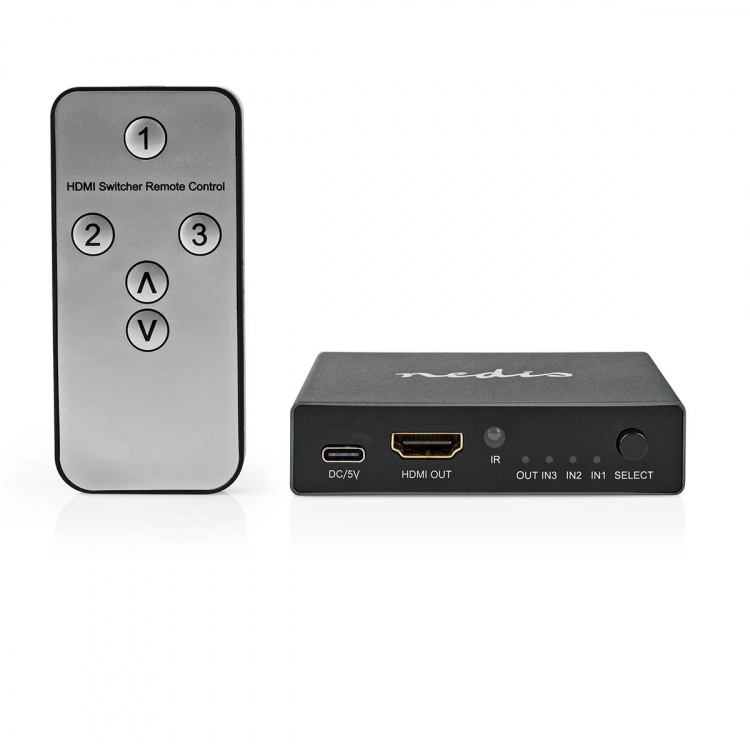 Nedis HDMI ™ Switch | 3-Port port(s) | 3x HDMI™ Input | 1x HDMI™ Output | 8K@60Hz | 45 Gbps | Fjernstyrtkontrolert | Aluminium | Antrasitt Nedis HDMI ™ Switch | 3-Port port(s) | 3x HDMI™ Input | 1x HDMI™ Output | 8K@60Hz | 45 Gbps | Fjernstyrtkontrolert | Aluminium | Antrasitt