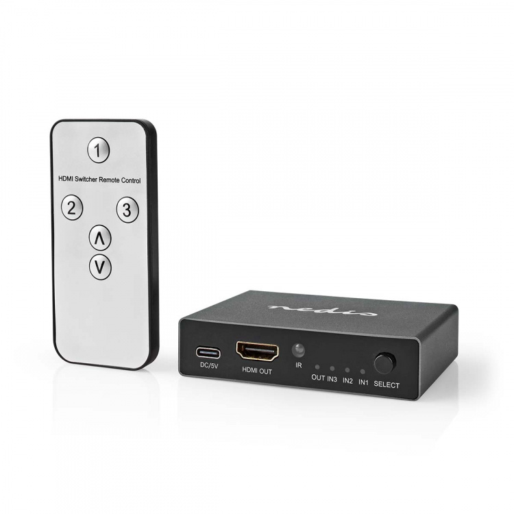 Nedis HDMI ™ Switch | 3-Port port(s) | 3x HDMI™ Input | 1x HDMI™ Output | 8K@60Hz | 45 Gbps | Fjernstyrtkontrolert | Aluminium | Antrasitt Nedis HDMI ™ Switch | 3-Port port(s) | 3x HDMI™ Input | 1x HDMI™ Output | 8K@60Hz | 45 Gbps | Fjernstyrtkontrolert | Aluminium | Antrasitt
