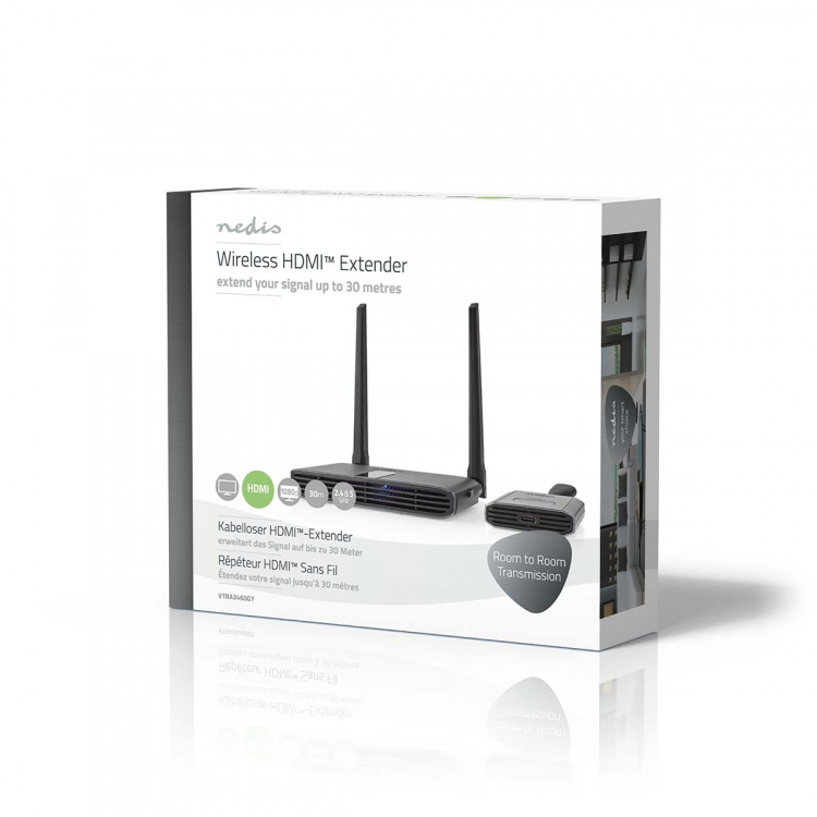 Nedis Trådløs HDMI ™ Transmitter | Wi-Fi | 2400-5000 MHz | 30,0 m (siktlinje) | Maksimum oppløsning: Full HD 1080p | 1.65 Gbps | ABS | Grå Nedis Trådløs HDMI ™ Transmitter | Wi-Fi | 2400-5000 MHz | 30,0 m (siktlinje) | Maksimum oppløsning: Full HD 1080p | 1.65 Gbps | ABS | Grå