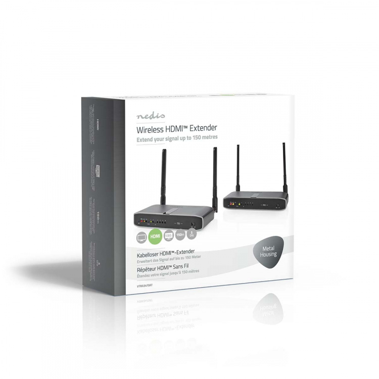 Nedis Trådløs HDMI ™ Transmitter | Wi-Fi | 5.15 - 5.85 MHz | 100,0 m (siktlinje) | Maksimum oppløsning: Full HD 1080p | 6.75 Gbps | IR tilbake funksjon | ABS | Antrasitt