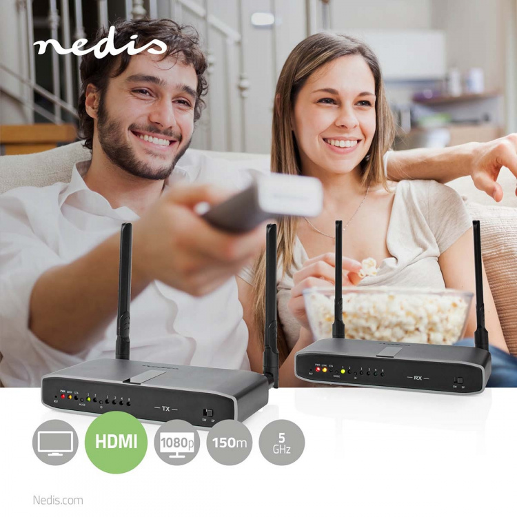 Nedis Trådløs HDMI ™ Transmitter | Wi-Fi | 5.15 - 5.85 MHz | 100,0 m (siktlinje) | Maksimum oppløsning: Full HD 1080p | 6.75 Gbps | IR tilbake funksjon | ABS | Antrasitt