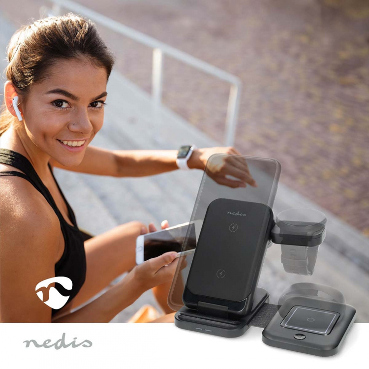 Nedis Trådløs lader | 3-i-1 | 15 W | LED indikator brukes | Inkludert kabel | USB-A / USB-C™ | 1.00 m