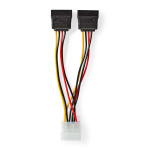 Nedis Intern Strømkabel | Molex Han | 2x SATA 15-Pin Hun | Gull belagt | 0.15 m | Rund | PVC | Flerfarget | Boks