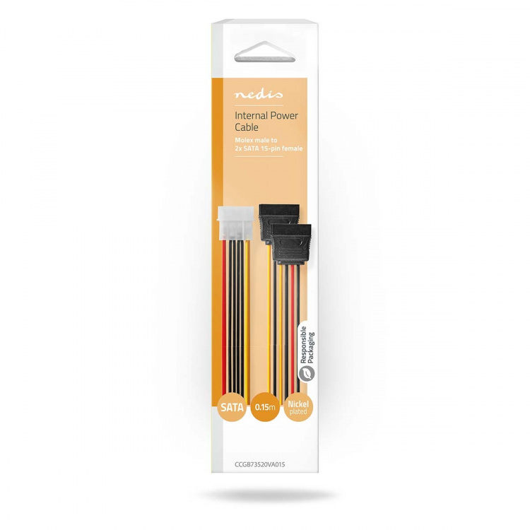 Nedis Intern Strømkabel | Molex Han | 2x SATA 15-Pin Hun | Gull belagt | 0.15 m | Rund | PVC | Flerfarget | Boks