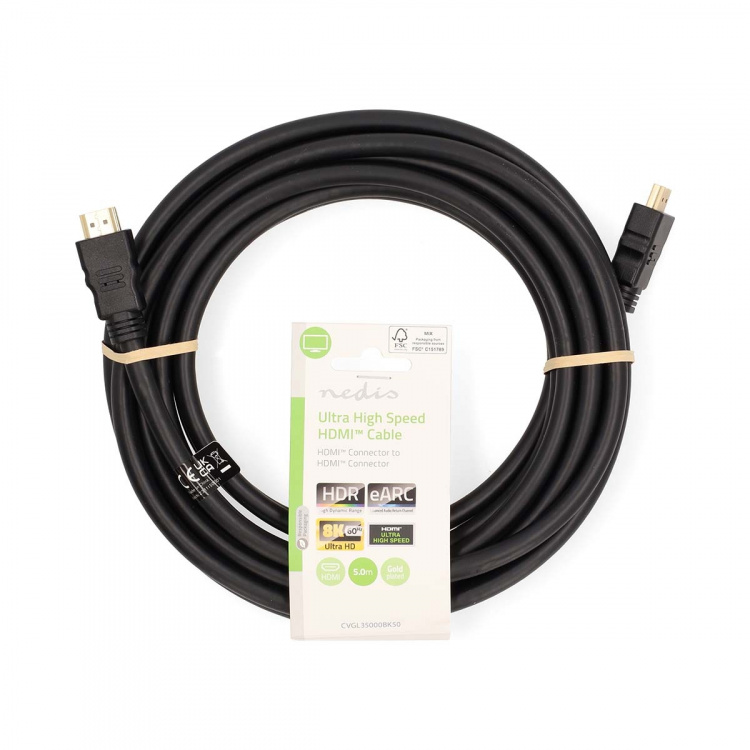 Nedis Ultra High Speed HDMI ™ Cable | HDMI ™ -kontakt | HDMI ™ -kontakt | 8K@60Hz | 48 Gbps | 5.00 m | Rund | 8.3 mm | Sort | Label Nedis Ultra High Speed HDMI ™ Cable | HDMI ™ -kontakt | HDMI ™ -kontakt | 8K@60Hz | 48 Gbps | 5.00 m | Rund | 8.3 mm | Sort | Label