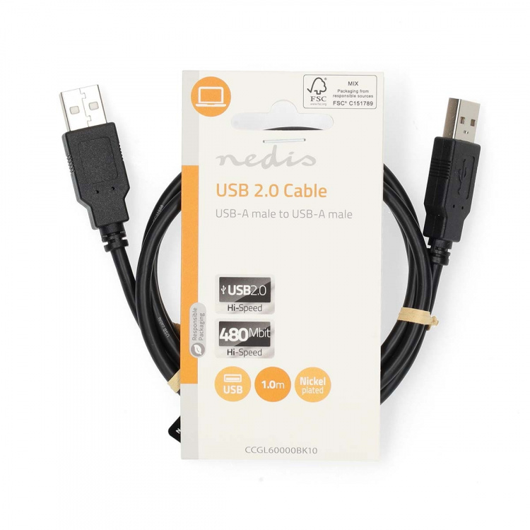 Nedis USB-kabel | USB 2.0 | USB-A Han | USB-A Han | 480 Mbps | Nikkel belagt | 1.00 m | Rund | PVC | Sort | Label Nedis USB-kabel | USB 2.0 | USB-A Han | USB-A Han | 480 Mbps | Nikkel belagt | 1.00 m | Rund | PVC | Sort | Label