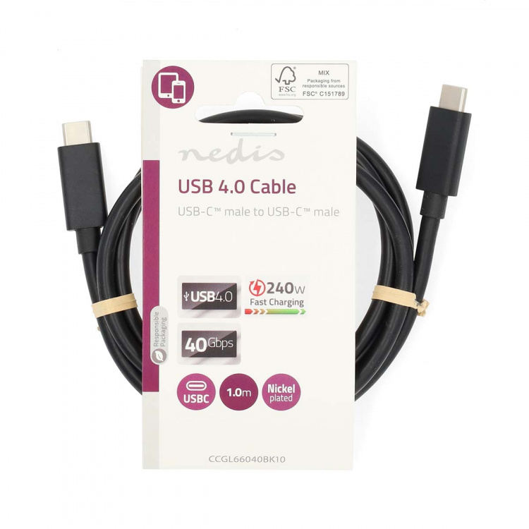 Nedis USB-kabel | USB 4.0 Gen 3x2 | USB-C™ Hann | USB-C™ Hann | 240 W | 8K@60Hz | 40 Gbps | Nikkel belagt | 1.00 m | Rund | PVC | Sort | Label Nedis USB-kabel | USB 4.0 Gen 3x2 | USB-C™ Hann | USB-C™ Hann | 240 W | 8K@60Hz | 40 Gbps | Nikkel belagt | 1.00 m | Rund | PVC | Sort | Label