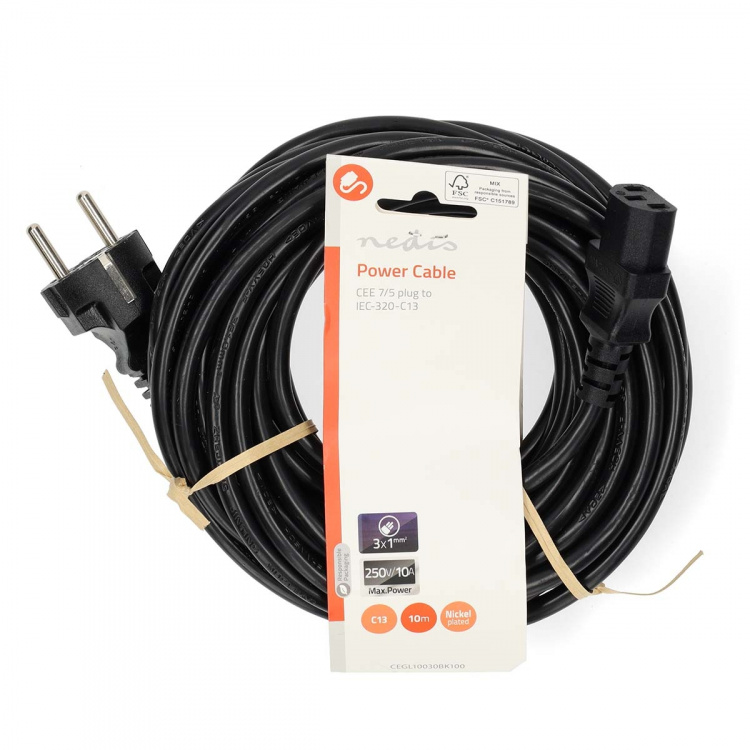 Nedis Strømkabel | Jordet kontakt han | IEC-320-C13 | Rett | Rett | Nikkel belagt | 10.0 m | Rund | PVC | Sort | Label Nedis Strømkabel | Jordet kontakt han | IEC-320-C13 | Rett | Rett | Nikkel belagt | 10.0 m | Rund | PVC | Sort | Label