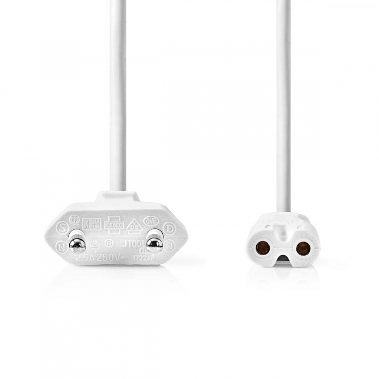 Nedis Strømkabel | Euro Hann | IEC-320-C7 | Rett | Rett | Nikkel belagt | 3.00 m | Flatt | PVC | Hvit | Label Nedis Strømkabel | Euro Hann | IEC-320-C7 | Rett | Rett | Nikkel belagt | 3.00 m | Flatt | PVC | Hvit | Label