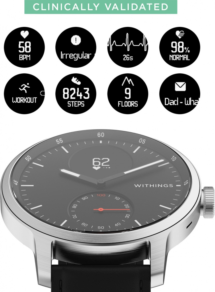 Withings Scanwatch EKG , aktivitetsklokke svart 42 mm
