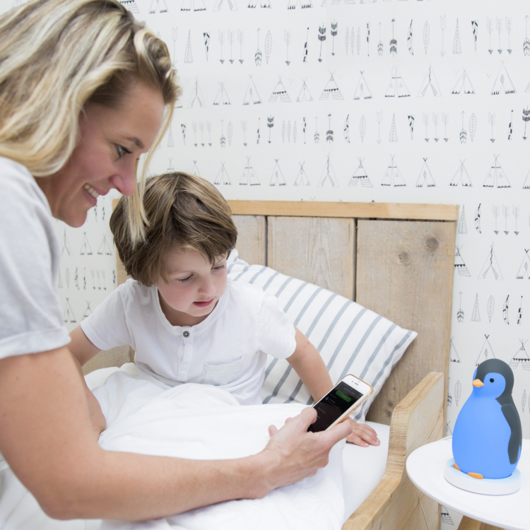 Zazu Pam søvnrytmemusikk nattlys, pingvin, grå