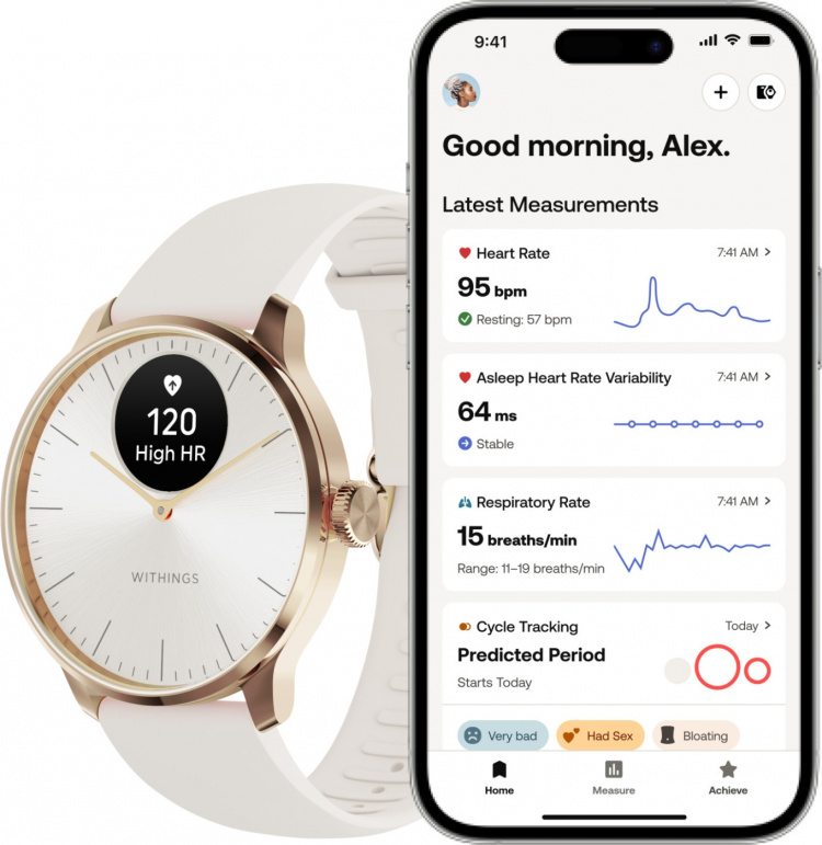 Withings Scanwatch Light smartklokke, 37 mm, hvit/roségull