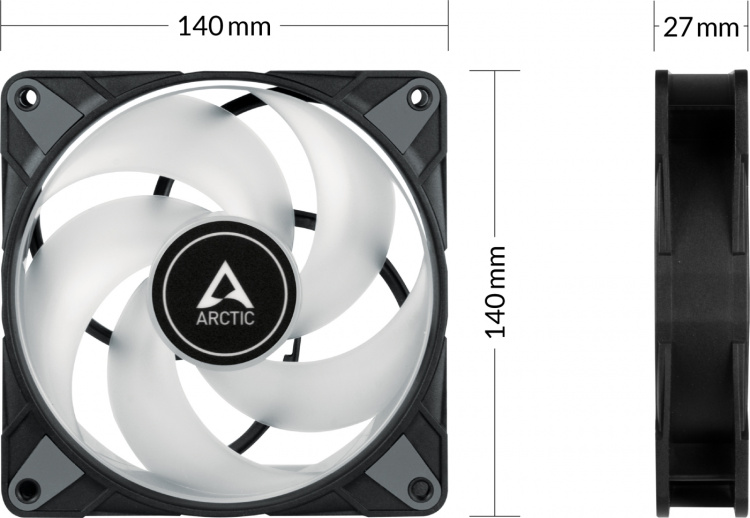 Arctic Cooling Arctic P14 PWM PST A-RGB 0dB viftesett, 140 mm, svart, 3-pk