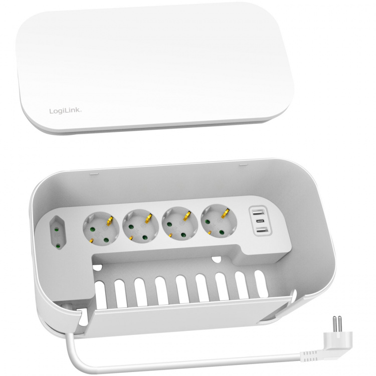 LogiLink Kabelboks - Kabelboks med strømuttak + USB-A/USB-C-lading Hvit