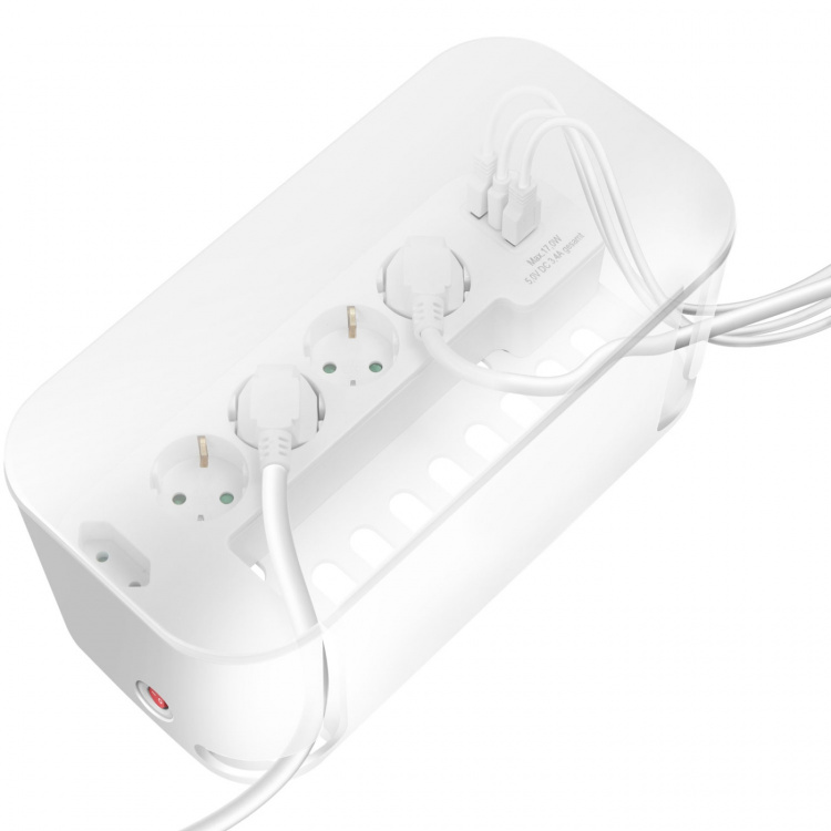 LogiLink Kabelboks - Kabelboks med strømuttak + USB-A/USB-C-lading Hvit