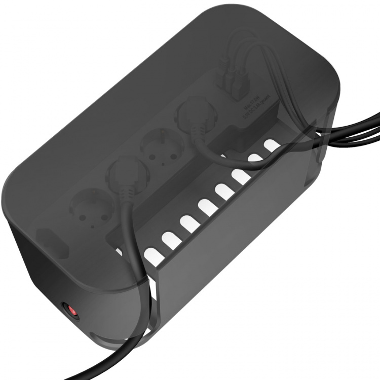 LogiLink Kabelboks - Kabelboks med strømskinne + USB-A/USB-C-lading Svart