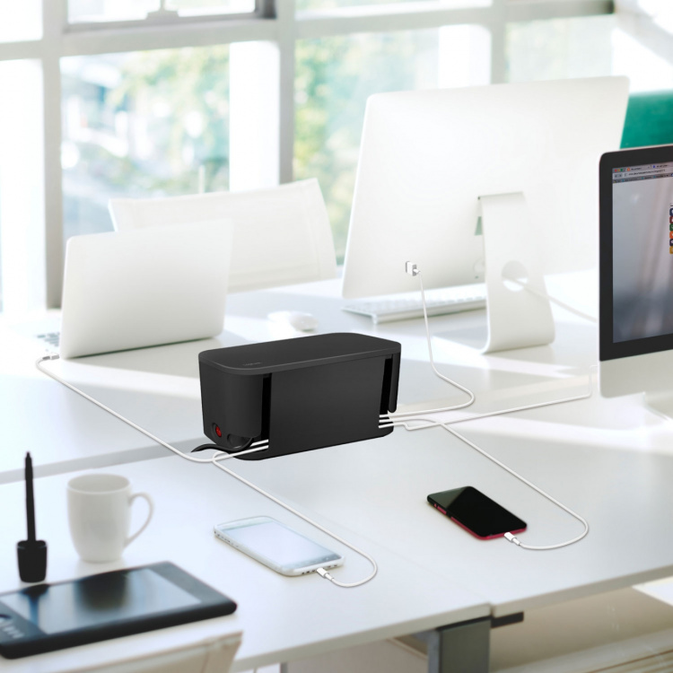 LogiLink Kabelboks - Kabelboks med strømskinne + USB-A/USB-C-lading Svart