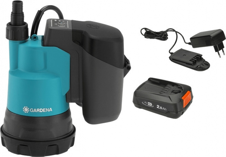 GARDENA 2000/2 18V P4A slangepumpe for rent vann, batteri og lader GARDENA 2000/2 18V P4A slangepumpe for rent vann, batteri og lader
