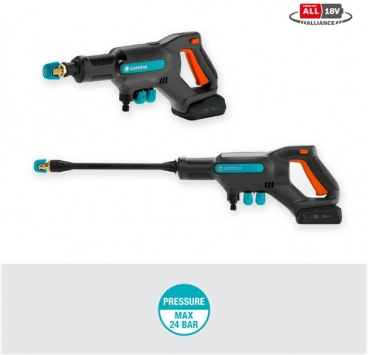 GARDENA AquaClean 24/18V P4A Premium Medium høytrykksvasker med vanntank, batteri og lader