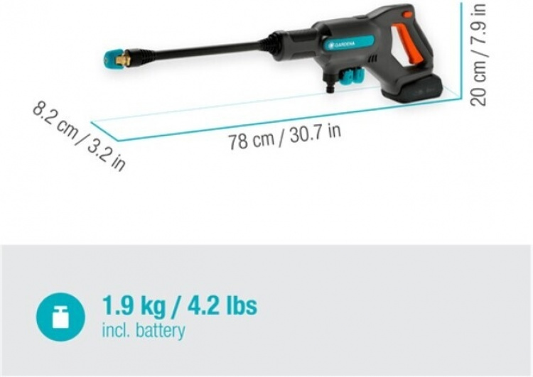 GARDENA AquaClean 24/18V P4A Premium Medium høytrykksvasker med vanntank, batteri og lader