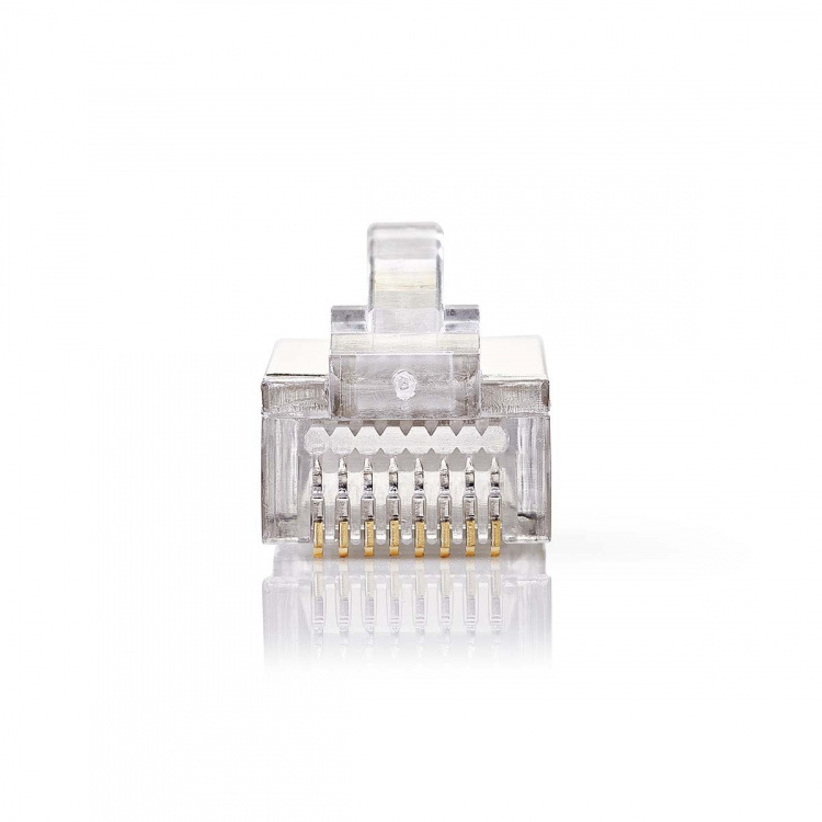 Nedis RJ45-kontakt | Hann | Strandet STP CAT5 | Rett | Gull belagt | 10 stk. | Polycarbonate | Gjennomsiktig | Boks