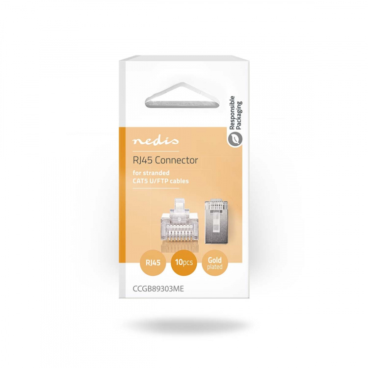 Nedis RJ45-kontakt | Hann | Strandet STP CAT5 | Rett | Gull belagt | 10 stk. | Polycarbonate | Gjennomsiktig | Boks