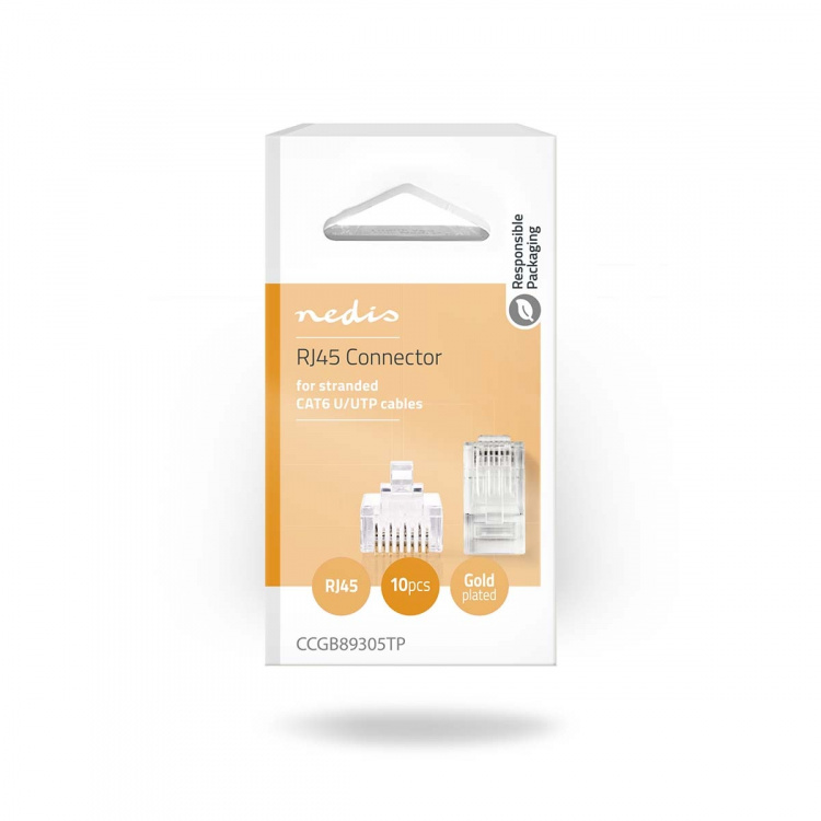 Nedis RJ45-kontakt | Hann | Strandet STP CAT6 | Rett | Gull belagt | 10 stk. | Polycarbonate | Gjennomsiktig | Boks