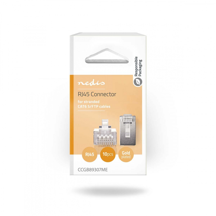 Nedis RJ45-kontakt | Hann | Strandet STP CAT6 | Rett | Gull belagt | 10 stk. | Polycarbonate | Gjennomsiktig | Boks