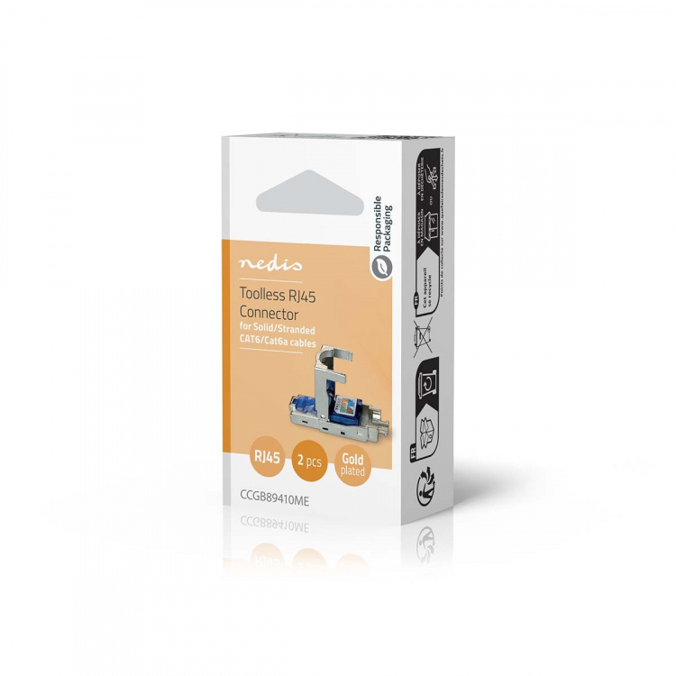 Nedis RJ45-kontakt | Hann | CAT6 / CAT6a | Rett | Gull belagt | 2 stk. | Metall | Blå / Grå | Boks Nedis RJ45-kontakt | Hann | CAT6 / CAT6a | Rett | Gull belagt | 2 stk. | Metall | Blå / Grå | Boks