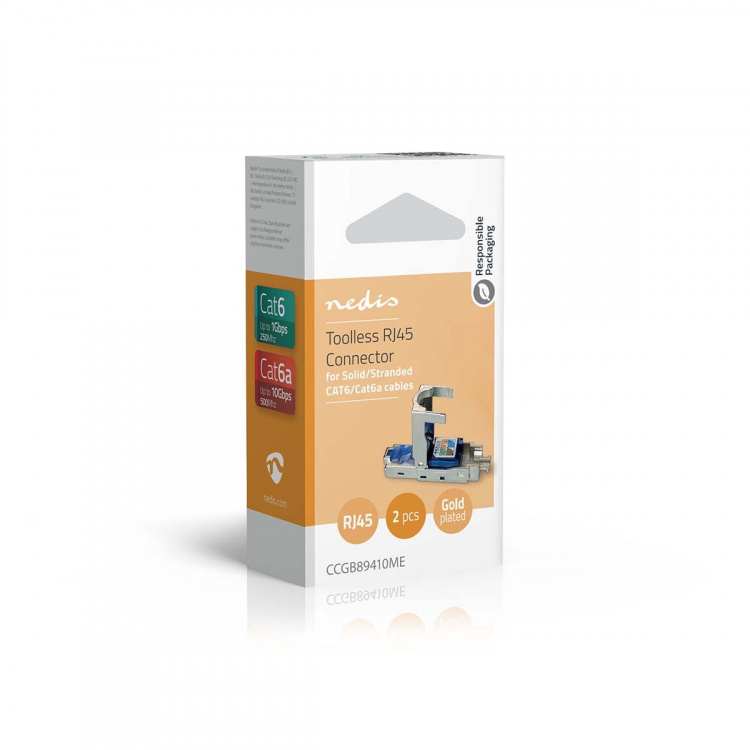 Nedis RJ45-kontakt | Hann | CAT6 / CAT6a | Rett | Gull belagt | 2 stk. | Metall | Blå / Grå | Boks Nedis RJ45-kontakt | Hann | CAT6 / CAT6a | Rett | Gull belagt | 2 stk. | Metall | Blå / Grå | Boks