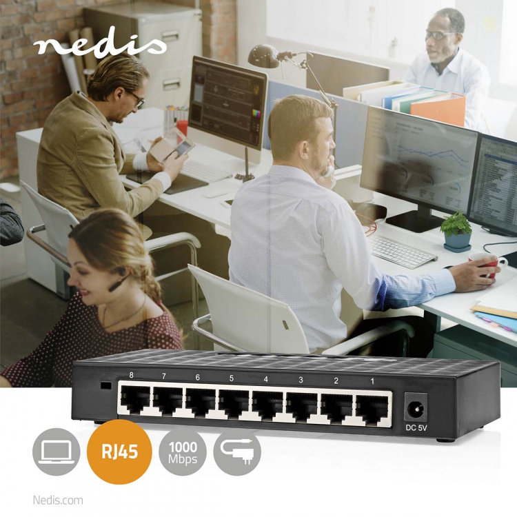 Nedis nettverkssvitsj | Kablet hastighet: Gigabit | Antall ethernet porter: 8