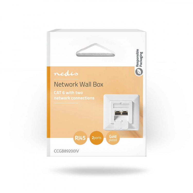 Nedis Nettverksveggboks | Innfelt montering | 2-Port port(s) | CAT6 | Rett | Hunn | Gull belagt | PVC | Hvit | Boks