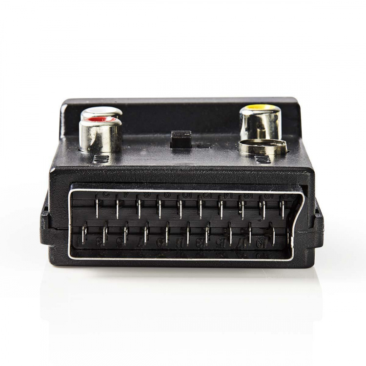 Nedis SCART-adapter | SCART Hann | S-Video Female / SCART Hunn / 3x RCA Hunn | Nikkel belagt | Kan Veksles | ABS | Sort | 1 stk. | Boks