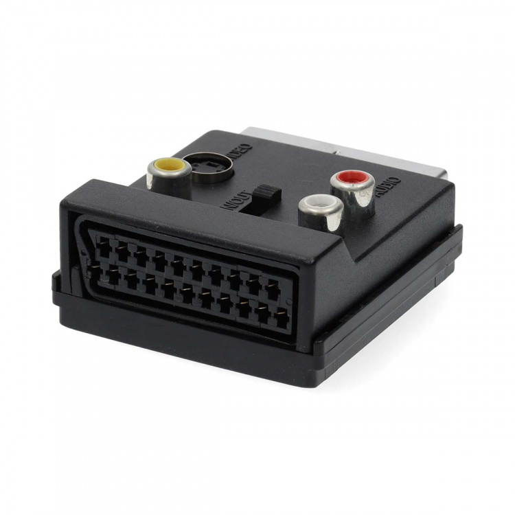 Nedis SCART-adapter | SCART Hann | S-Video Female / SCART Hunn / 3x RCA Hunn | Nikkel belagt | Kan Veksles | ABS | Sort | 1 stk. | Boks