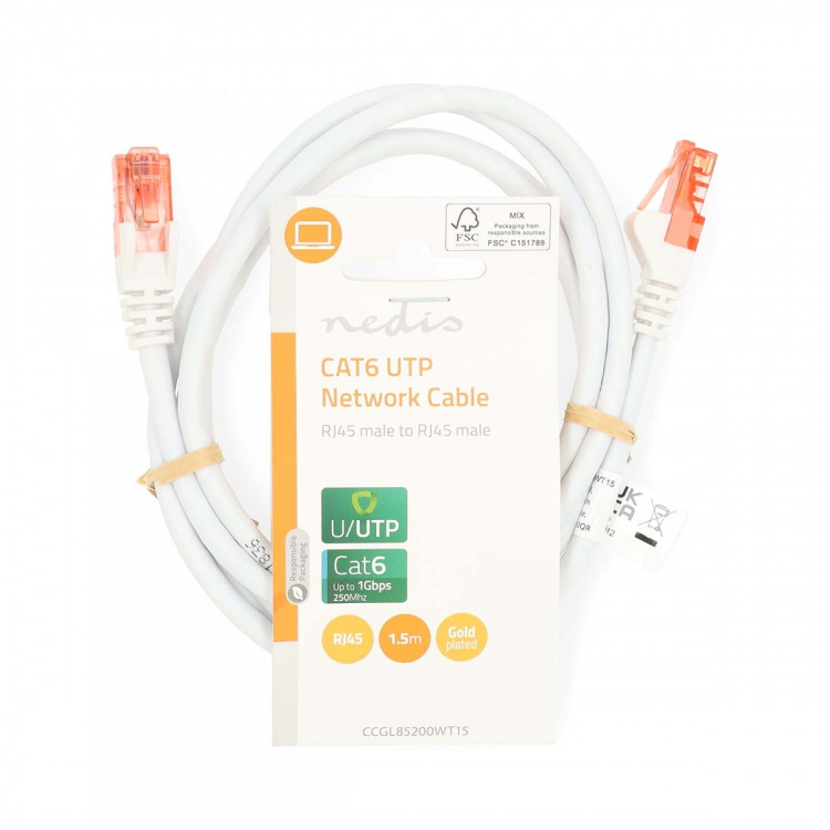 Nedis CAT6 Nettverkskabel | RJ45 Han | RJ45 Han | U/UTP | 1.50 m | Rund | PVC | Hvit | Label
