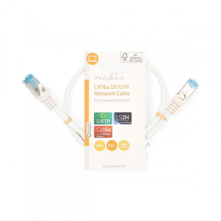 Nedis CAT6a nettverkskabel | S/FTP | RJ45 Han | RJ45 Han | 0.50 m | Snagless | Rund | LSZH | Hvit | Label